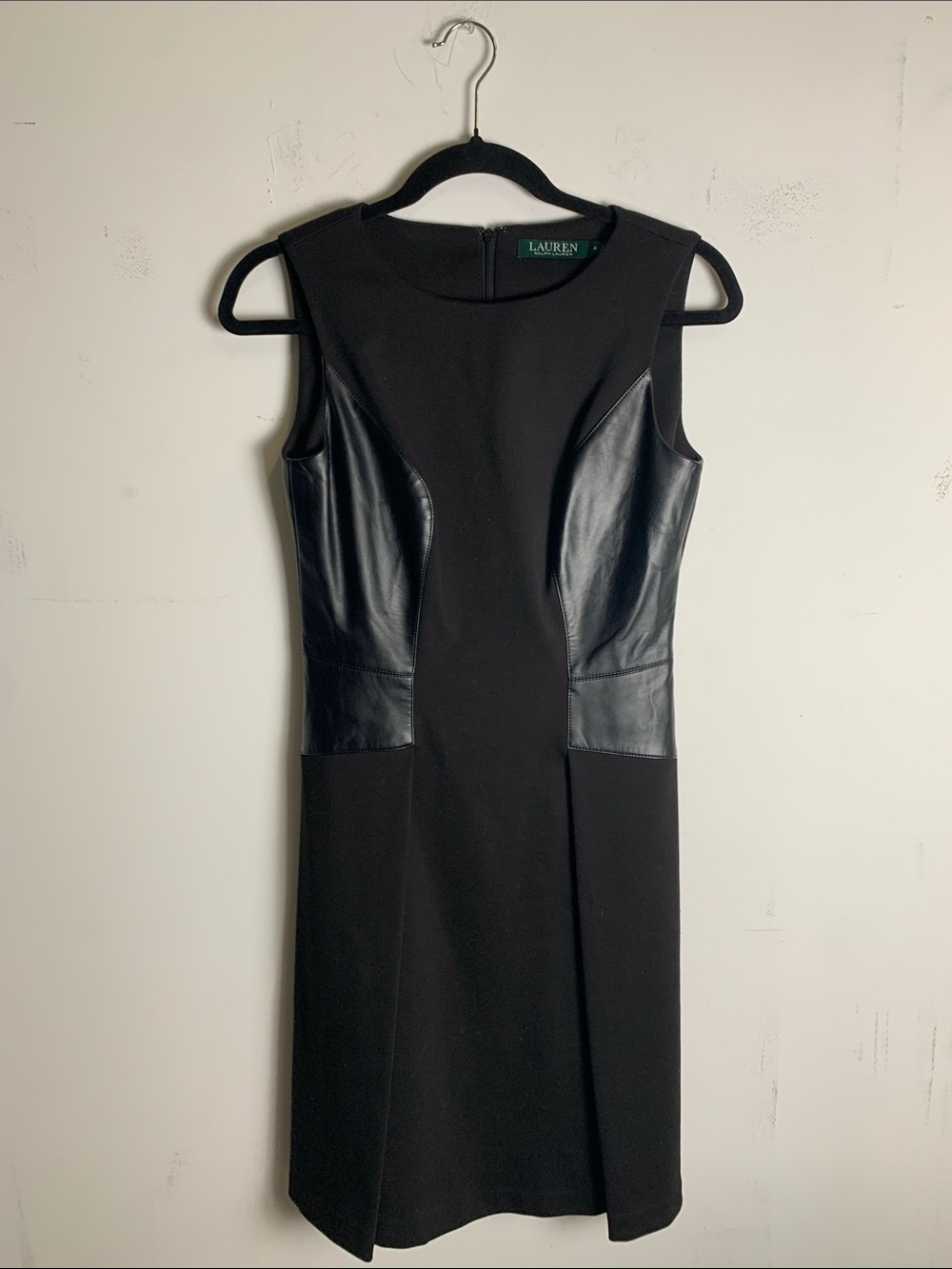 Ralph Lauren Black Sleeveless Midi Dress with Faux Leather Panels